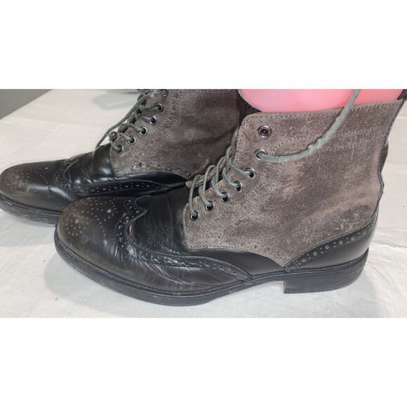 Aston Grey Collection Leather & Suede Lace Boots Men\'s sz 9 Black Brown/Grayish main image 7